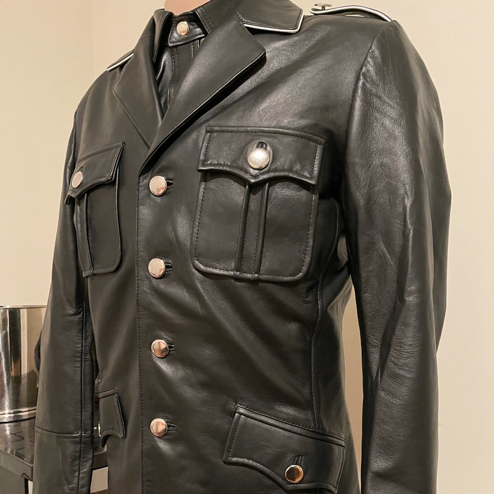 Leather tunic coat military uniform style
